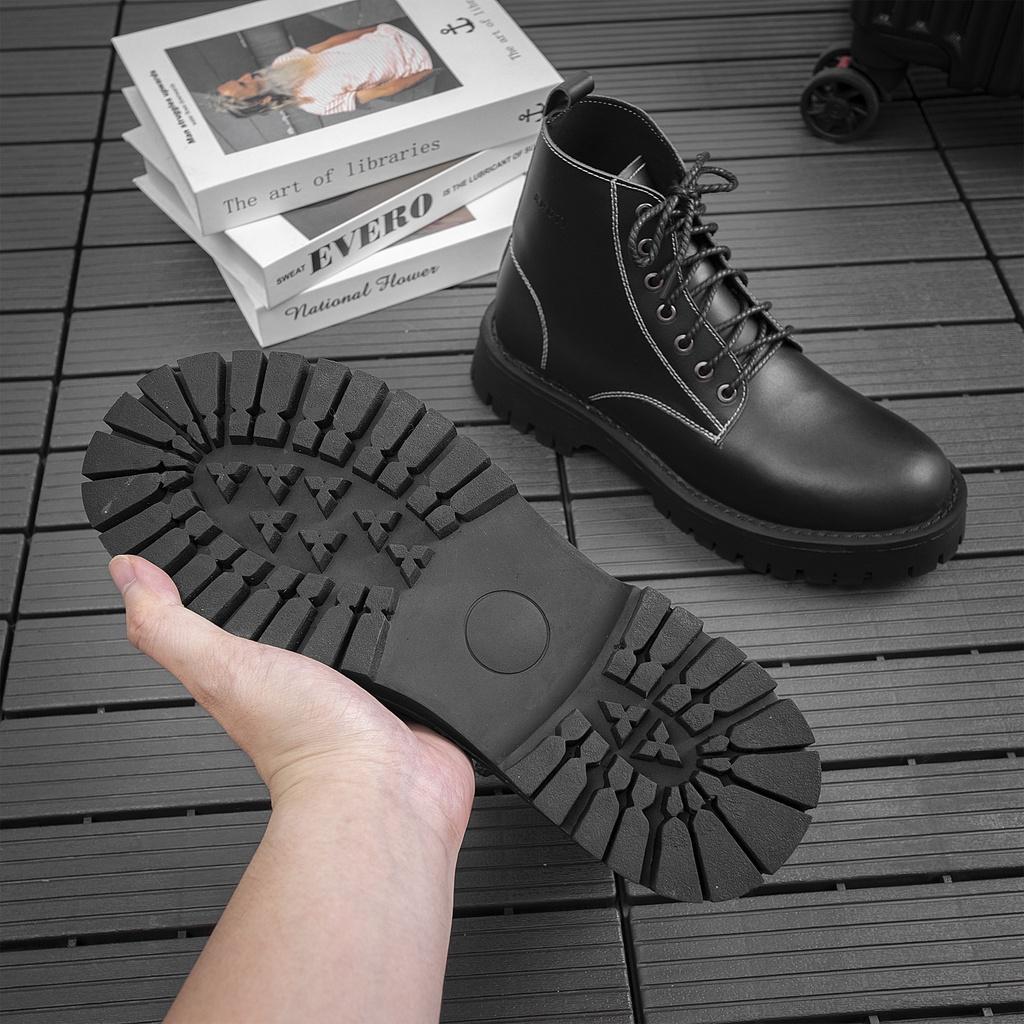 Giày Combat Boots Nam AROTI Zip Boots Cổ Cao Chất Da Bò Đẹp Cao Cấp,Đế Khâu Chắc Chắn, Tăng Chiều Cao 5cm G610-Đ