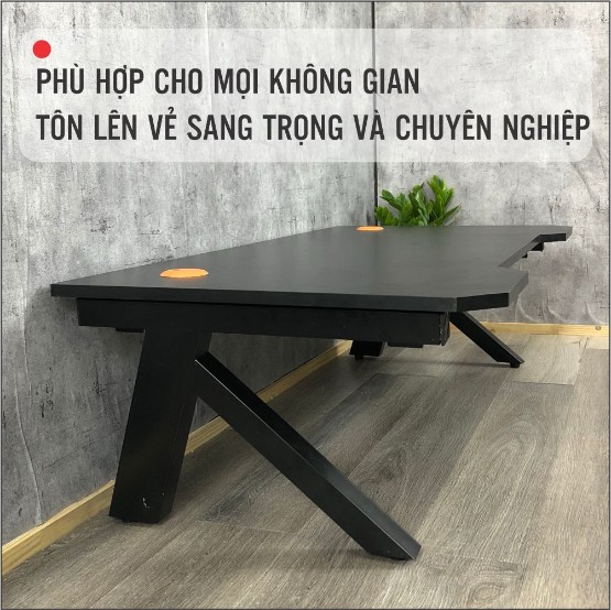 Bàn gỗ chân sắt chữ K gấp gọn, bàn làm việc FUFUTECH, lắp ráp sẵn, có lỗ đi dây, giao hoả tốc 2h