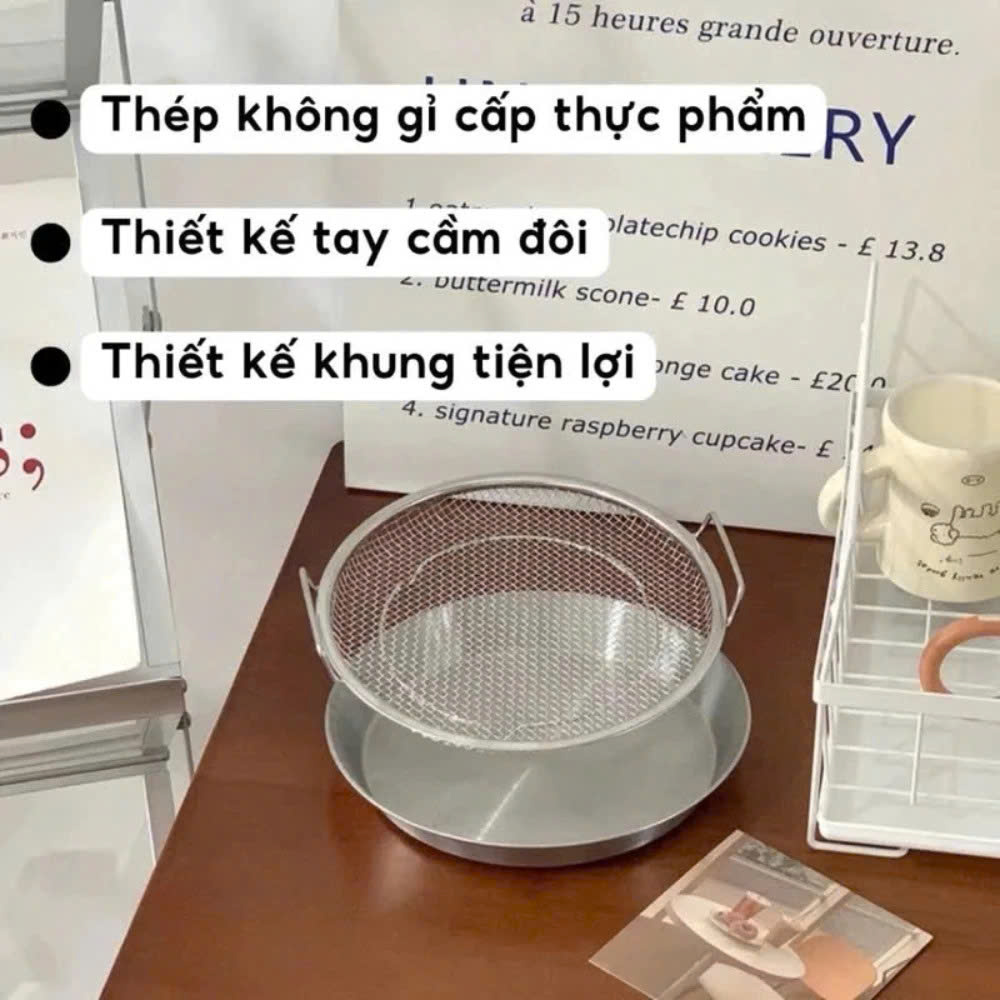 Set Khay Kèm Đĩa, Vỉ Lưới Lọc Dầu Chất Liệu INOX 304 Cao Cấp, Đựng Ráo Dầu Thức Ăn Chiên Rán Lọc Dầu 20cm - 25cm - HÀNG CHÍNH HÃNG MINIIN