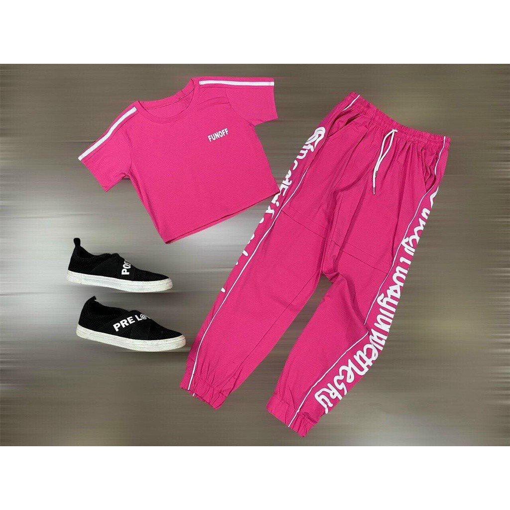 Đồ tập gym nữ áo Cộc tay quần Jogger FUNOFF bộ thể thao tập gym, yoga, aerobic, chạy bộ nữ kèm mút- D12