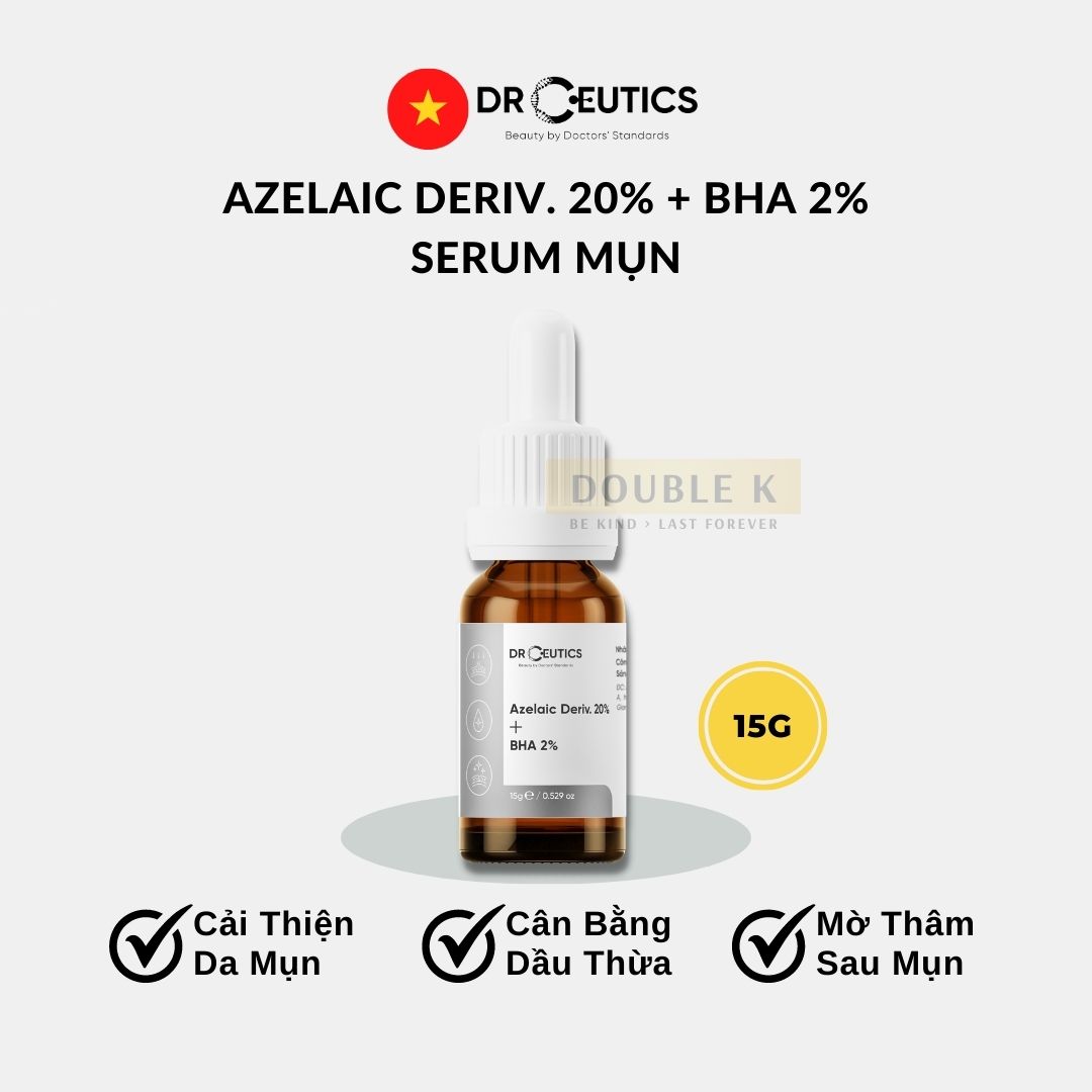 Serum Mụn DrCeutics Azelaic Deriv 20% + BHA 2% - Giảm Mụn, Mờ Thâm Sau Mụn; Ngừa Mụn Tái Phát - Double K