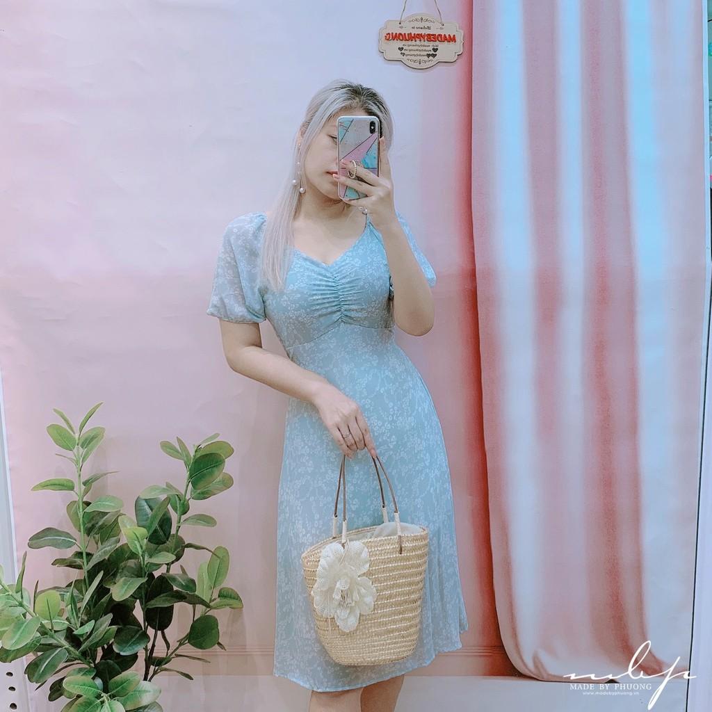 Đầm hoa vai chun dún ngực