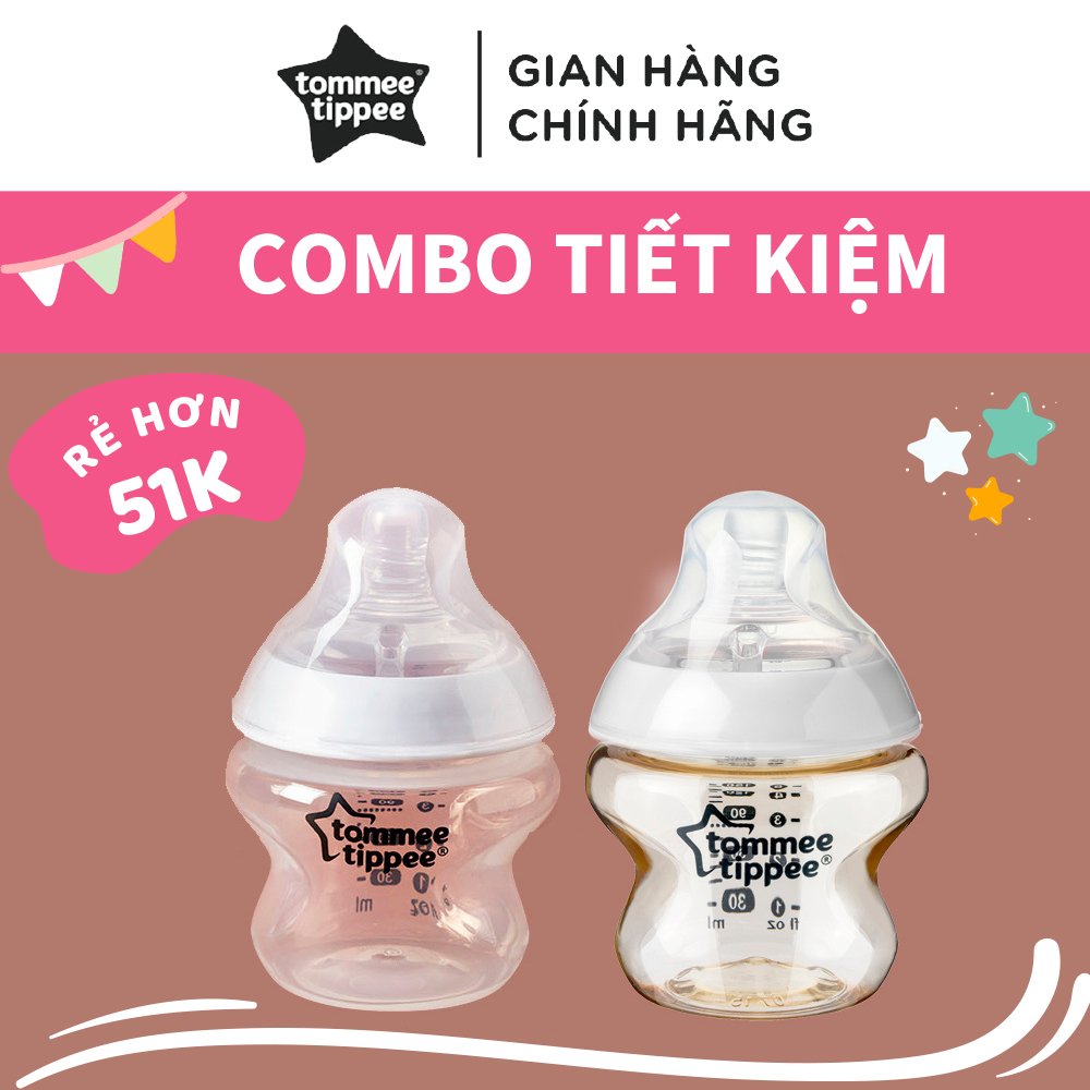 COMBO Bình sữa PPSU ty siêu mềm tự nhiên Tommee Tippee Closer to Nature 150ml &amp; Bình sữa ty siêu mềm tự nhiên 150ml