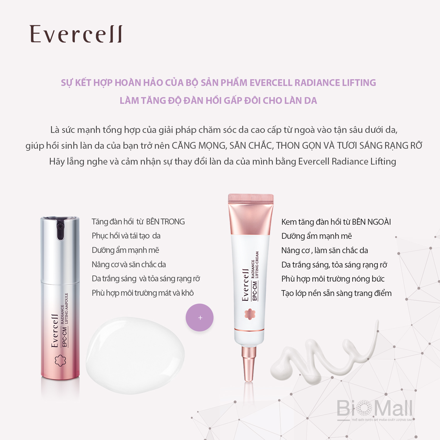 Ampoule Nâng cơ Đàn hồi Săn chắc Trắng sáng da Công nghệ Tế bào gốc EVERCELL Radiance Lifting 15ml