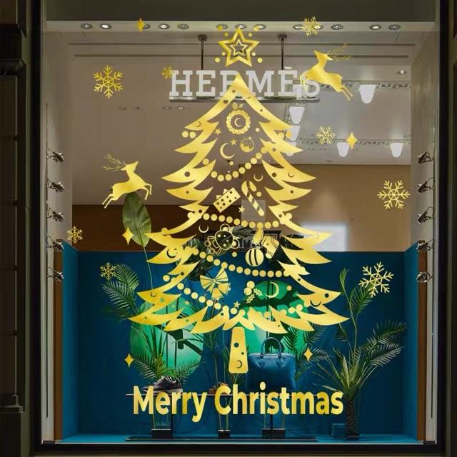 Decal trang trí tường Noel - Ánh vàng thông nhọn kèm chữ cao cấp