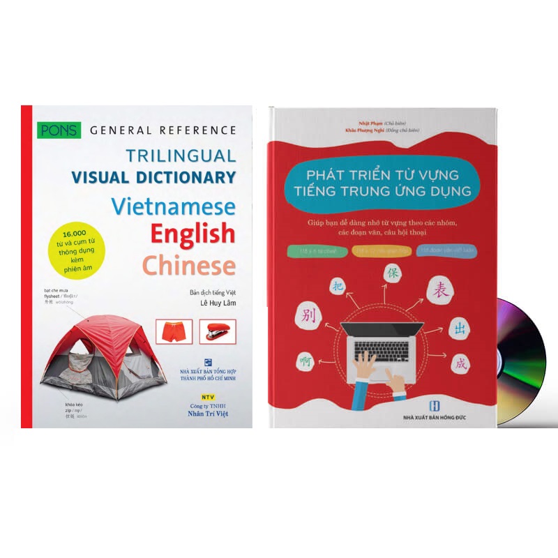 Combo 2 sách Từ điển hình ảnh Tam Ngữ Trung Anh Việt  16000 từ có mp3 nghe qua app– Pons General Reference Visual English Vietnamese Chinese Trilingual Dictionary +Phát triển từ vựng tiếng Trung Ứng dụng (in màu) (Có Audio nghe) +DVD tài liệu