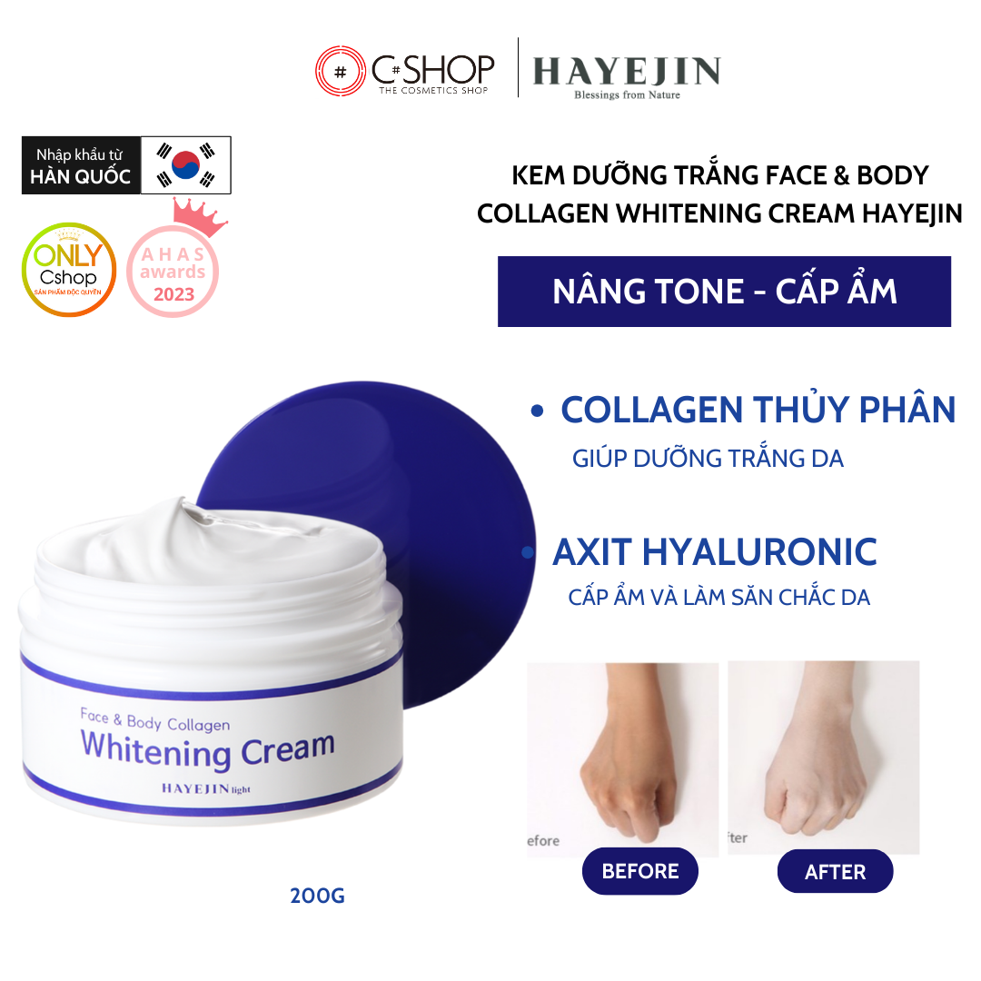 Kem dưỡng trắng da cho mặt và toàn thân Face & Body Collagen Whitening Cream HAYEJIN