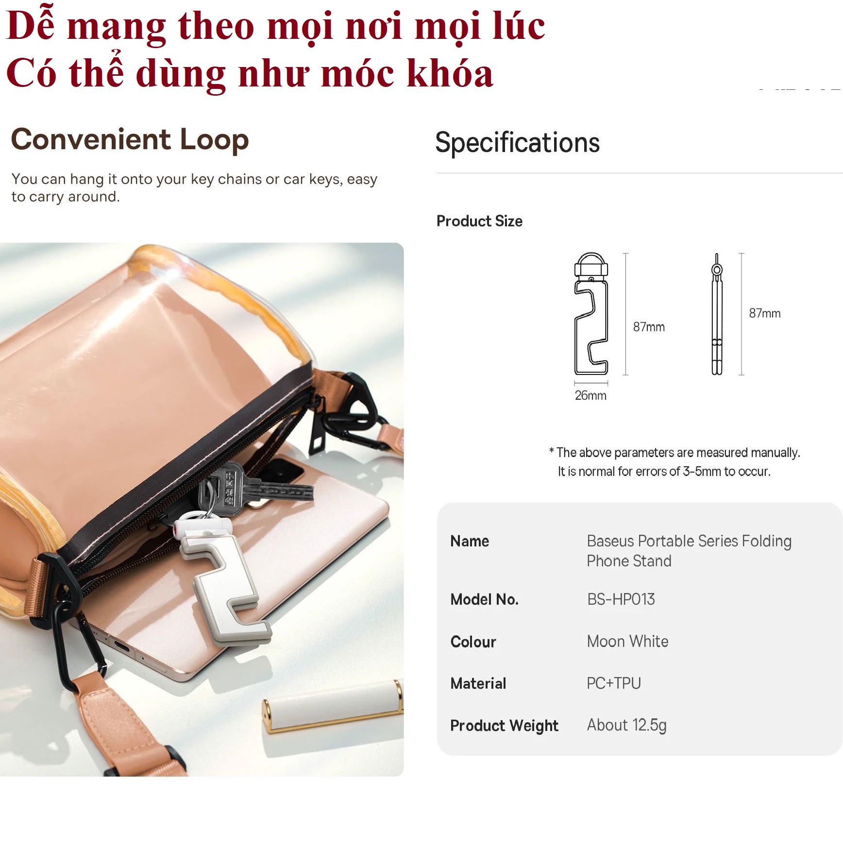 Giá đỡ điện thoại nhựa để bàn dạng móc khóa gập được siêu nhỏ gọn Baseus Foldable Series BS-HP013 _ Hàng chính hãng