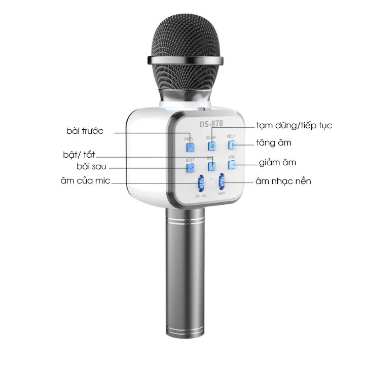 Mic hát karaoke DS-878 kèm loa bluetooth không dây hàng mới 2020