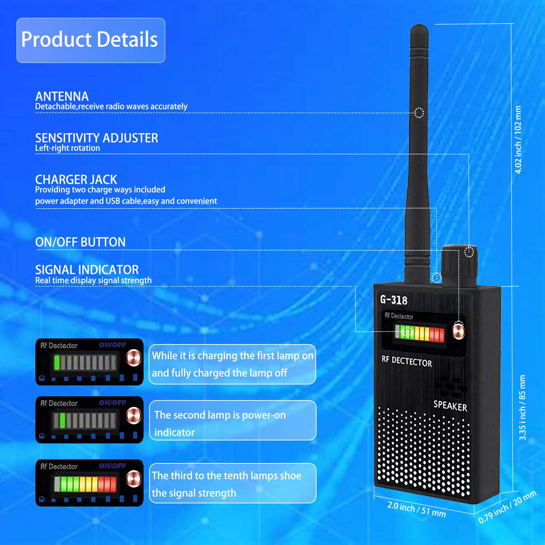 ROGTZ - Máy dò tìm phát hiện định vị G.P.S chuyên dụng G318 RF - Máy phát hiện nghe len dò tìm định vị G.P.S G318 chuyên nghiệp - Hàng Chính Hãng