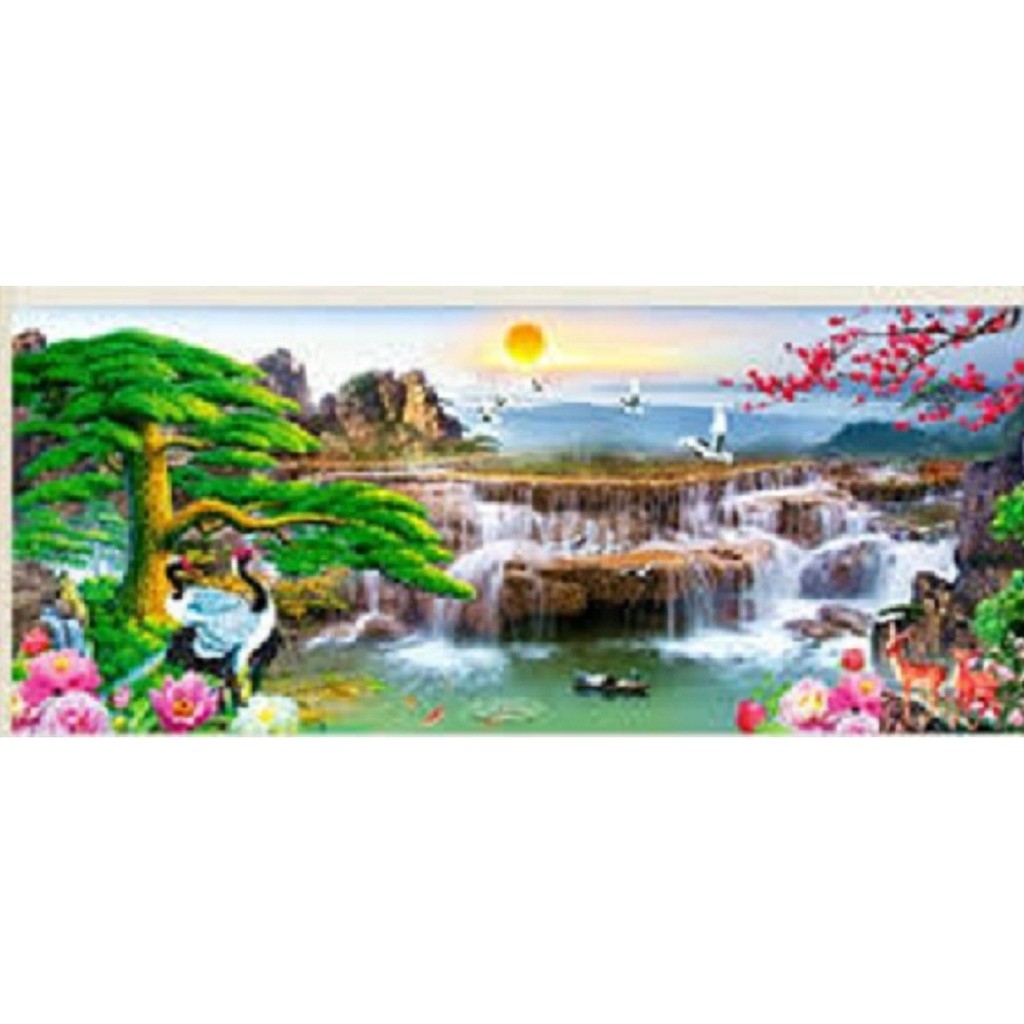 Tranh thêu chữ thập 3D thiên nhiên giao hòa 123x62cm_ tự thêu