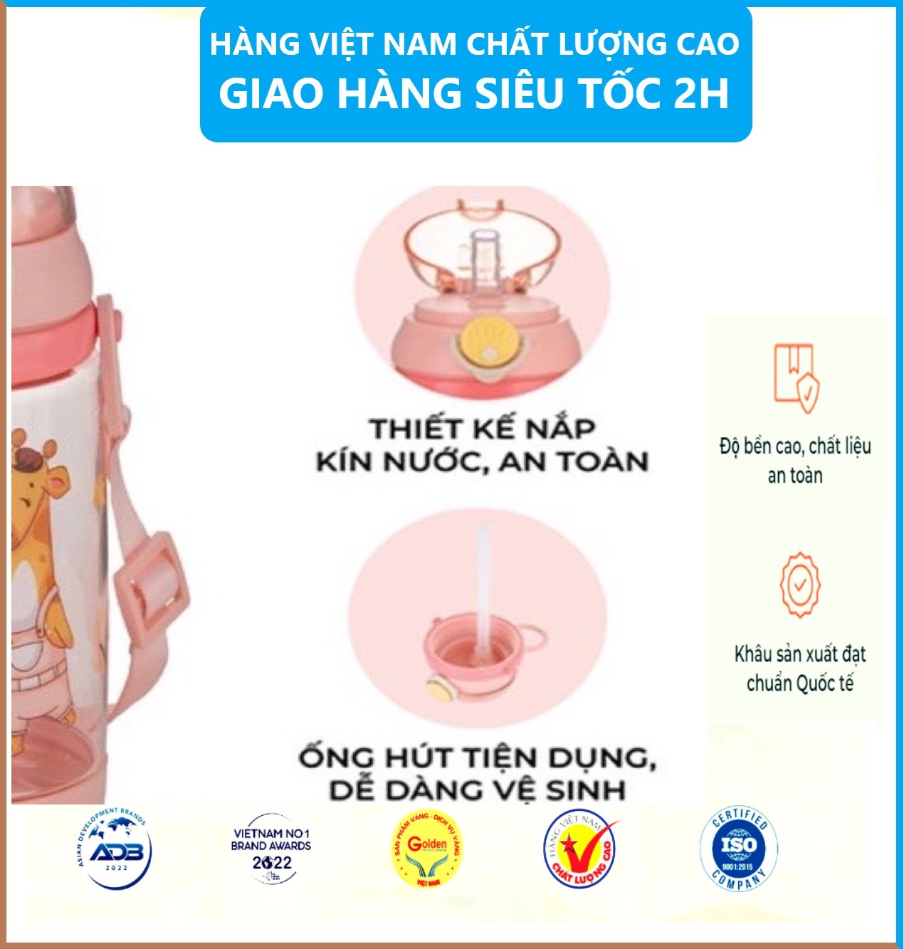 Bình Nước Trẻ Em 450ml HOKORI Chất Liệu Nhựa PP Nguyên Sinh Không BPA An Toàn Tuyệt Đối Cho Bé - Hàng chính hãng