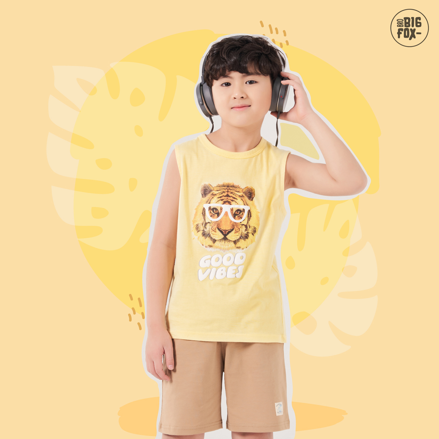 Đồ Bộ Bé Trai Size Đại Bigfox, Bộ Ba Lỗ Bé Trai Mùa Hè Chất Cotton In Hổ GOOD VIBES 3-11