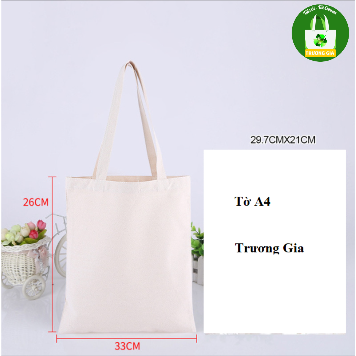 Trương Gia Túi Vải Túi Canvas - Túi Vải Canvas Trơn Không Khóa Kéo Kích Thước 26*33cm