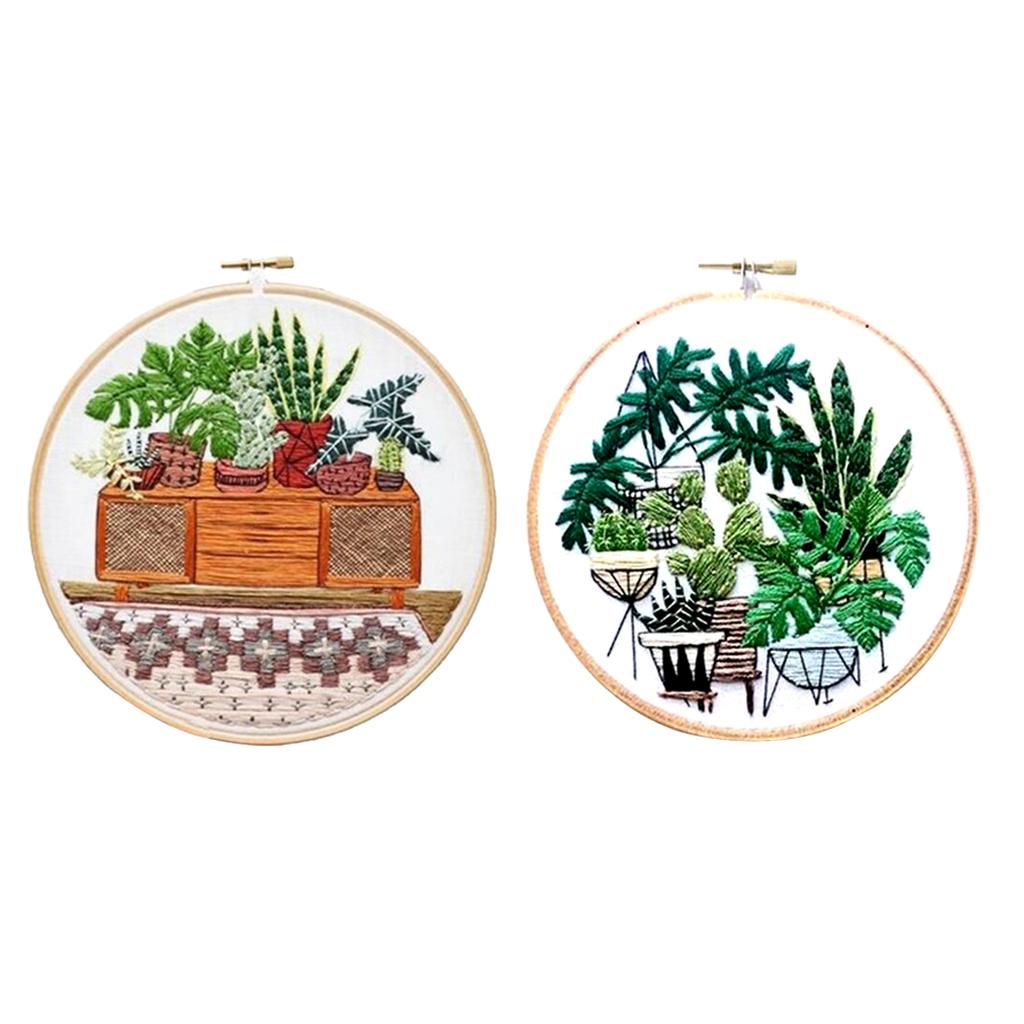 Stamped Embroidery Kit with Pattern Cross Stitch Crafts for Beginners 2 Set