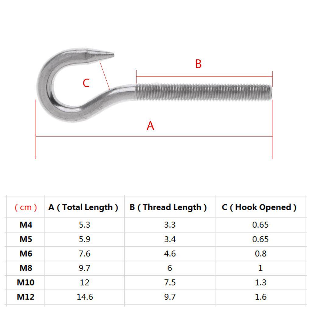 3-4pack Marine 304 Stainless Steel Hook Bolt Eye Screw Threaded Bolt Boat Parts