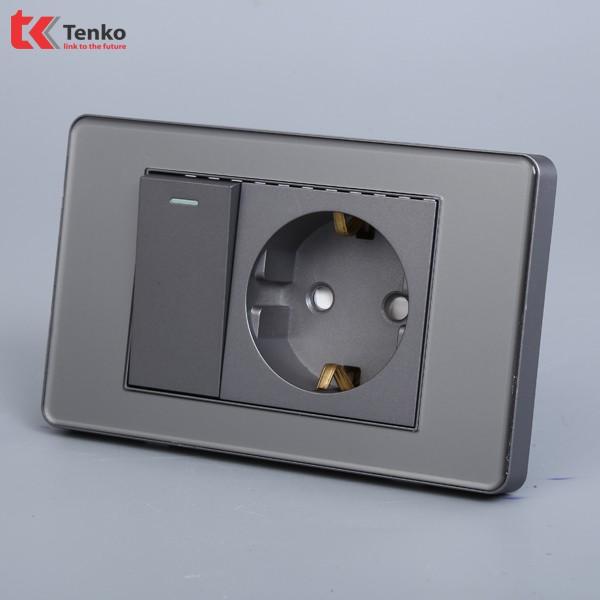Công Tắc-Ổ Cắm Chìm Chuẩn Đức Âm Tường Mặt PVC Trong Có Bo Viền Xám - Thương Hiệu Nhật Tenko TK-C9-G063
