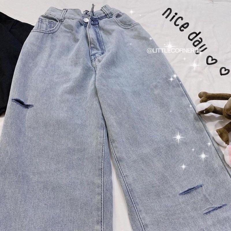Quần Slim Jean Lưng Chun 2 Nút Rách Kiểu Nam Nữ Unisex lưng cao