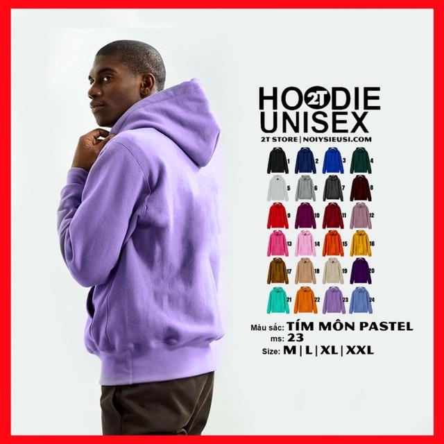 Áo hoodie unisex 2T Store H23 màu tím pastel