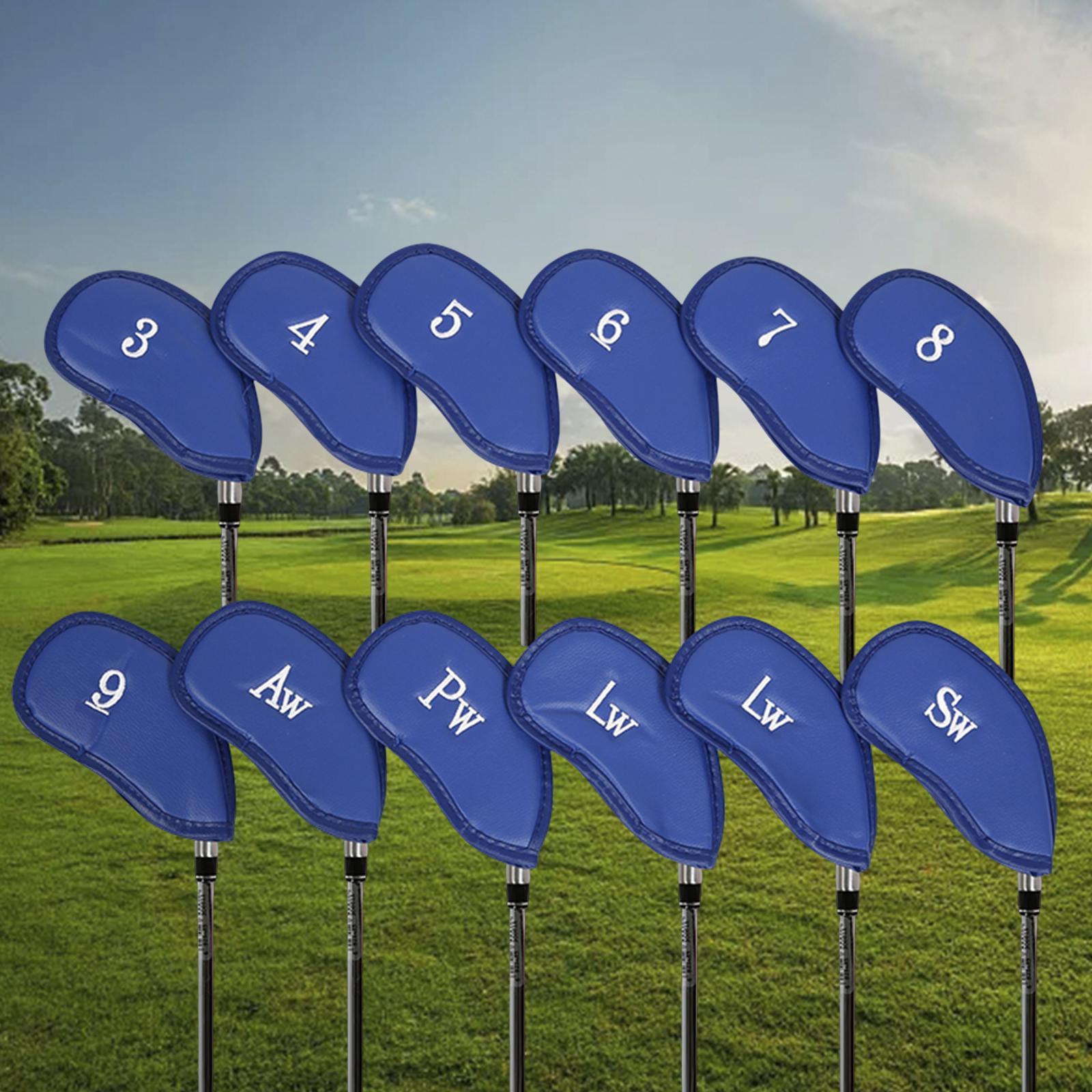 12x Golf Iron Head Covers Set Head Protector Golf Clubs Case PU Golf Club Headcover Golf Wedges Headcovers for Unisex Golf Training Supplies