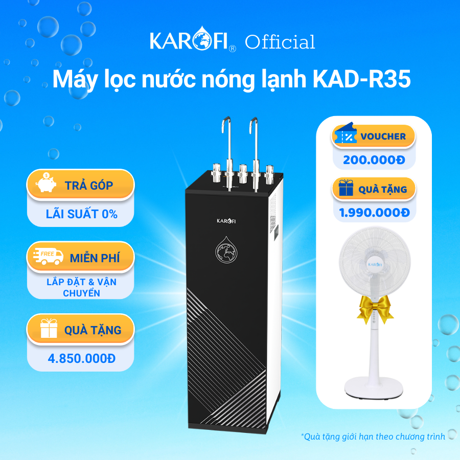 Máy lọc nước nóng lạnh 2 vòi 3 chế độ 11 lõi công nghệ Block Karofi KAD-R35 - Lắp đặt toàn quốc - Hàng chính hãng