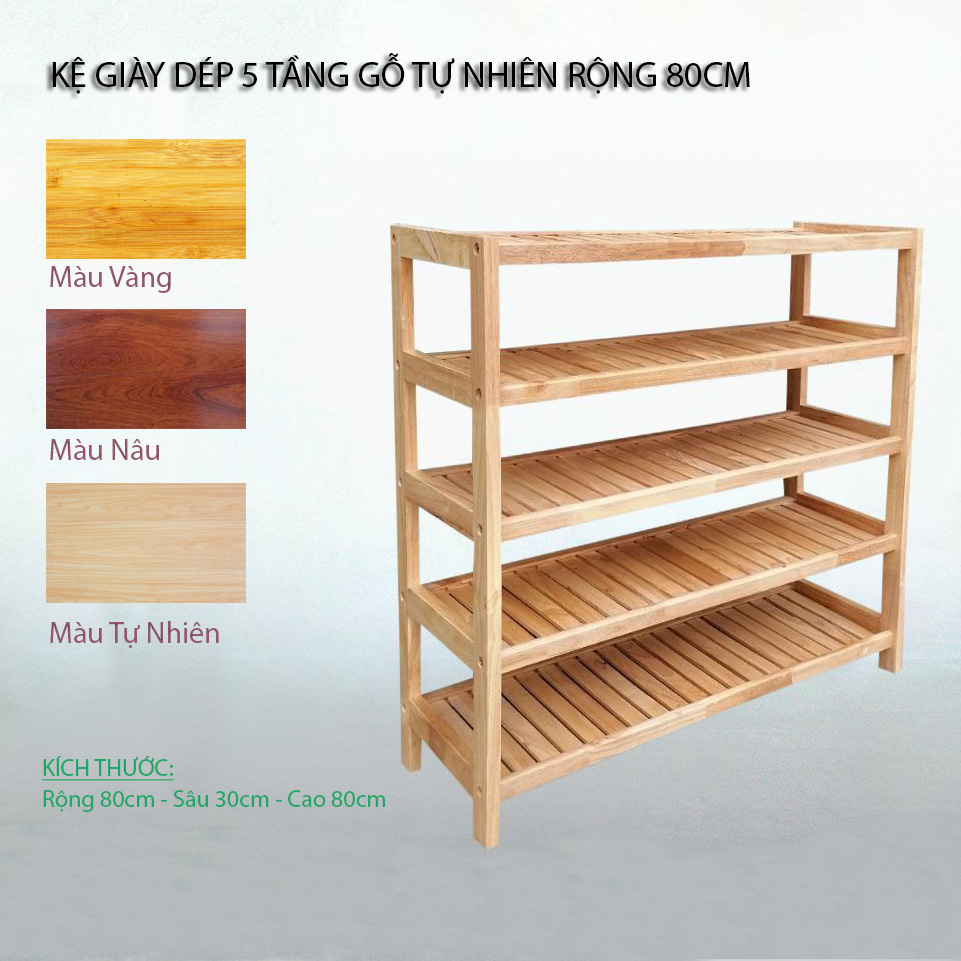 Kệ giày dép 5 tầng gỗ tự nhiên nhiều size