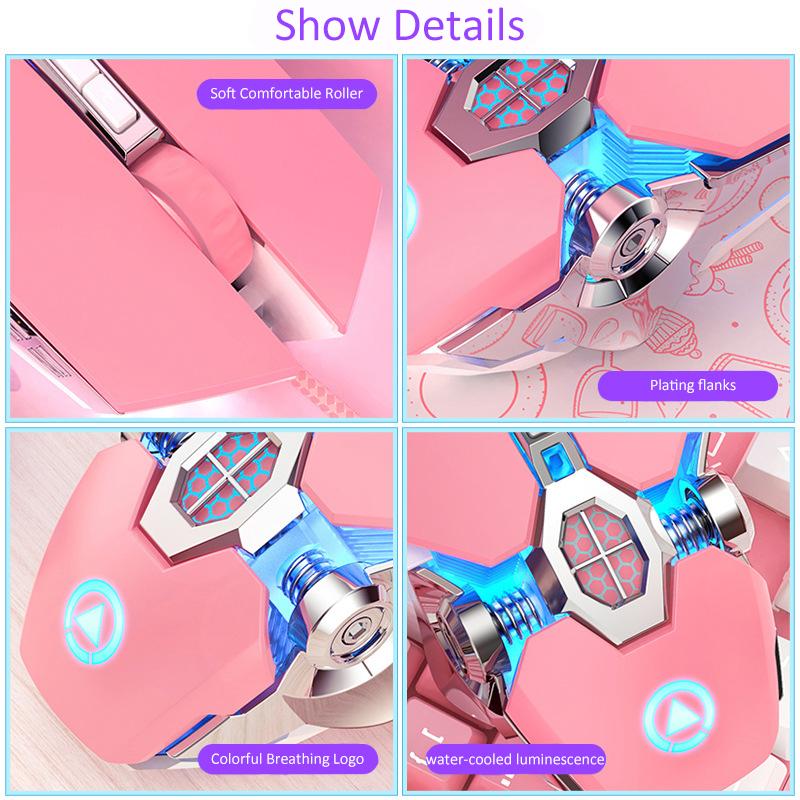 3200Dpi Hồng Chuột Chơi Game Có Dây Bé Gái Dễ Thương Hay Cơ Học Chơi Game Macro Silent Chuột Văn Phòng Cho PC Máy Tính Bảng Trò Chơi