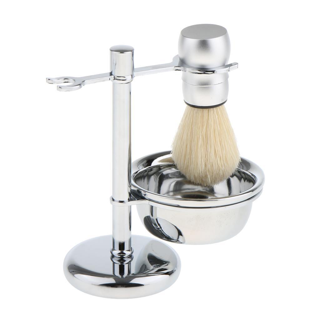 4 in 1 Men's Shaving Kit Soft Nylon Hair Brush + Stainless Steel Shaver Holder Stand & Bowl/Mug + Soap