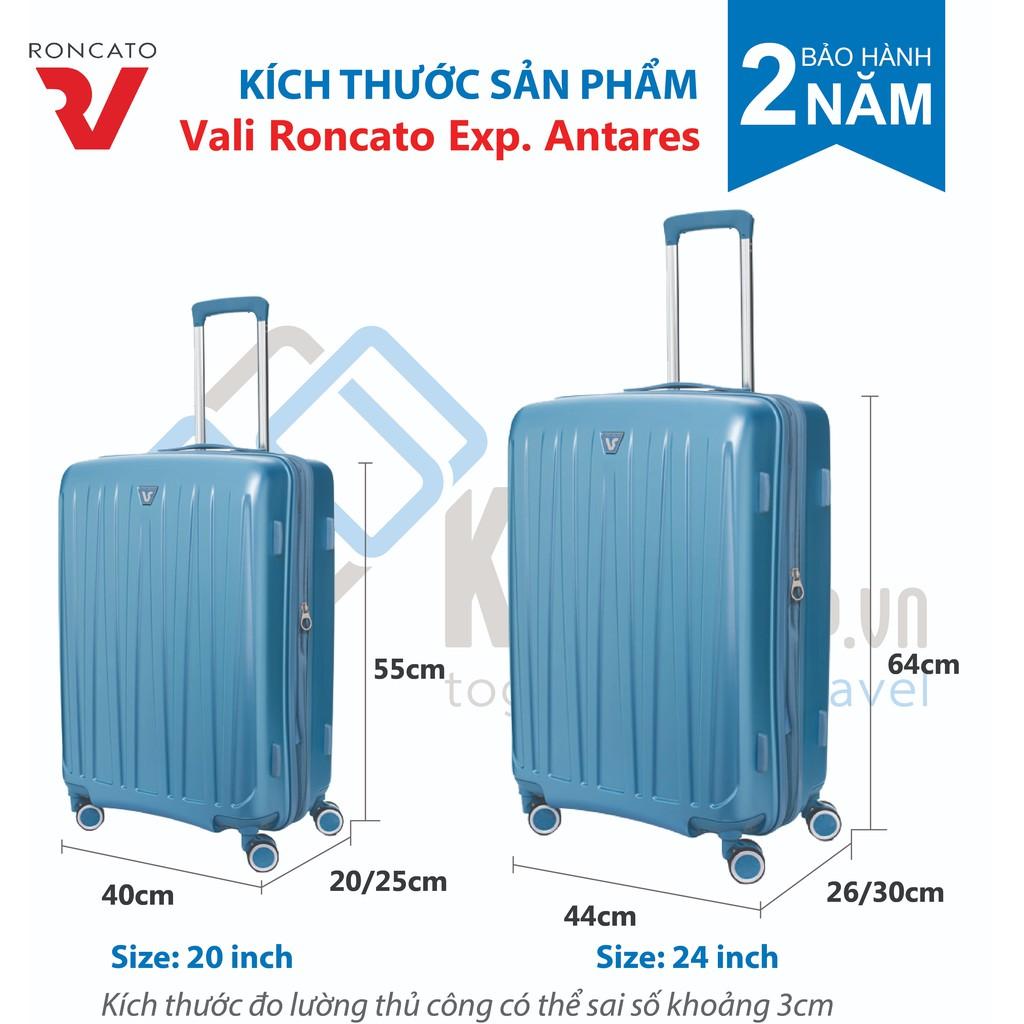 Vali du lịch Roncato Antares 24 inch, nhựa ABS dẻo chống va đập, khóa mã số TSA tiêu chuẩn quốc tế, bánh xe kép xoay 360 độ