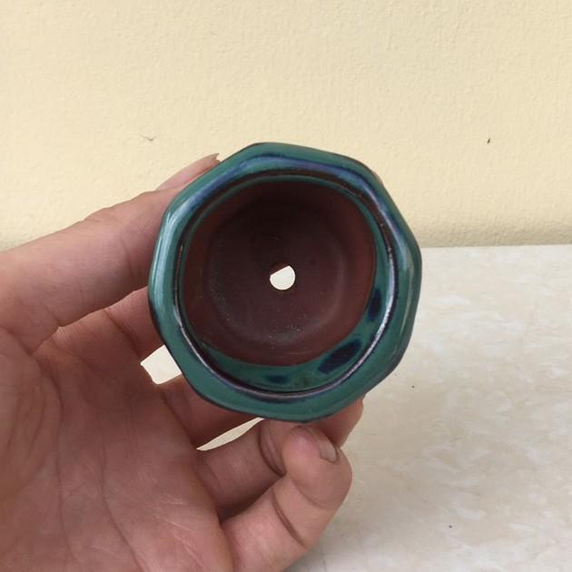 Chậu bonsai Lục giác loe siêu mini men hỏa biến gốm Bát tràng 1 size BM-52