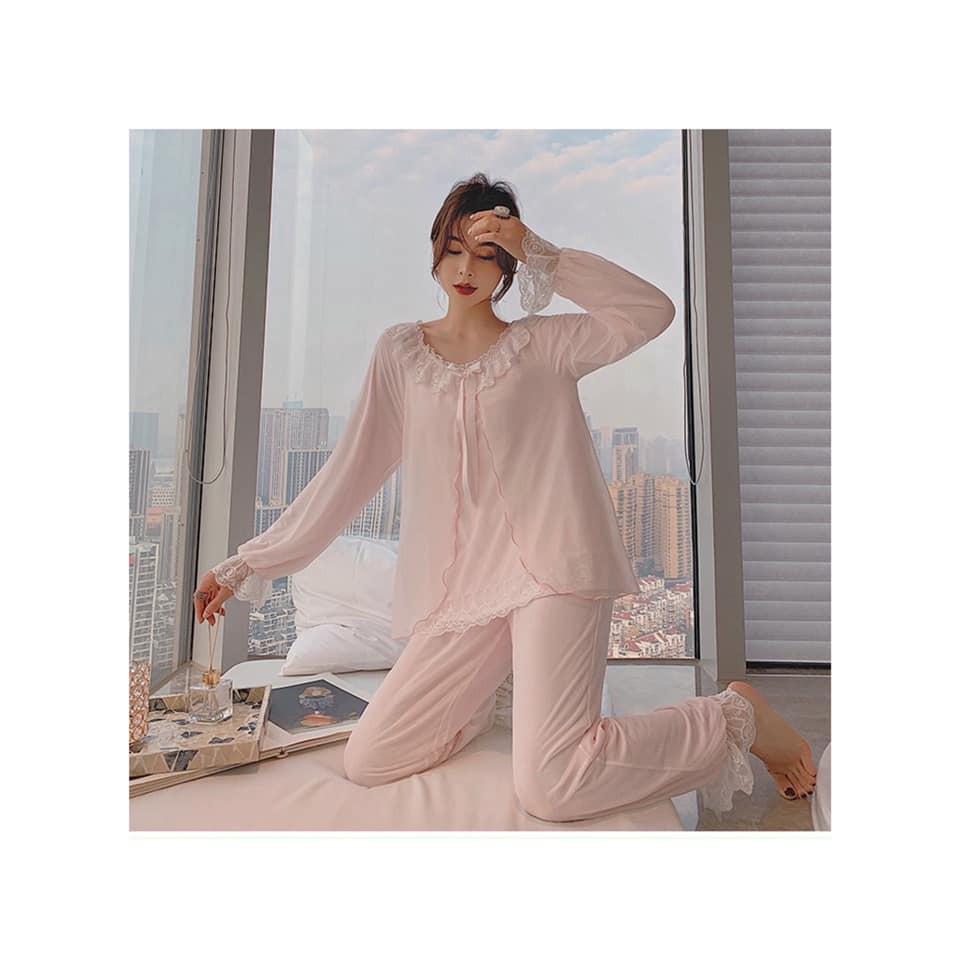 Bộ Ngủ Pyjama tiểu thư viền ren cao cấp