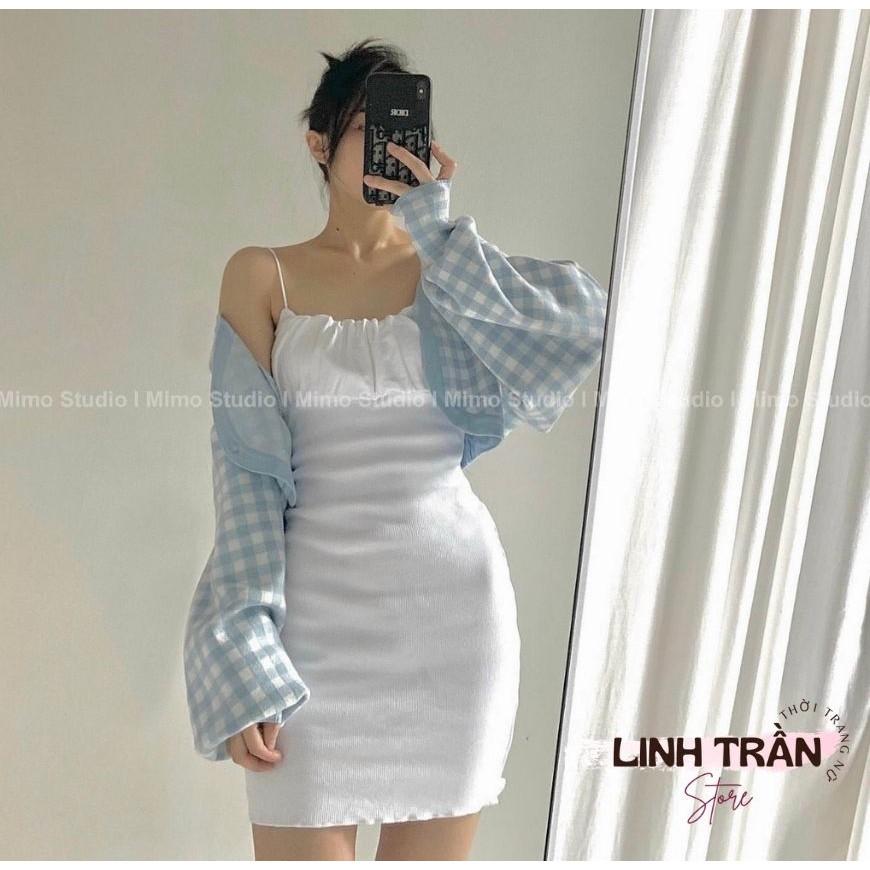 Sét Đầm 2 Dây Mix Áo Khoác Tay Dơi Váy 2 Dây Dáng Ôm Mix Áo Tay Dơi Linh Trần Store