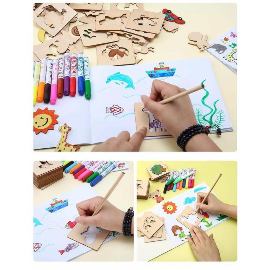 Bộ khuôn vẽ bằng gỗ các hình cho bé tô màu