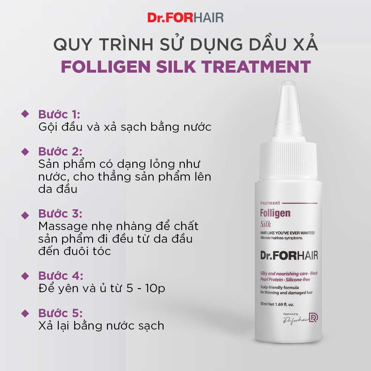 Dầu xả chăm sóc tóc chắc khỏe cải thiện tình trạng rụng tóc Dr.FORHAIR FOLLIGEN SILK TREATMENT