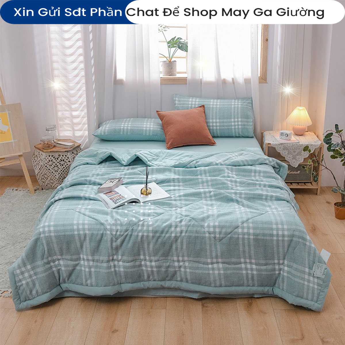 Bộ Chăn Ga Vỏ Gối Đệm Cotton Chăn Hè Đũi Phong Cách Hàn Quốc Bộ Drap Giường Cotton Cao Cấp