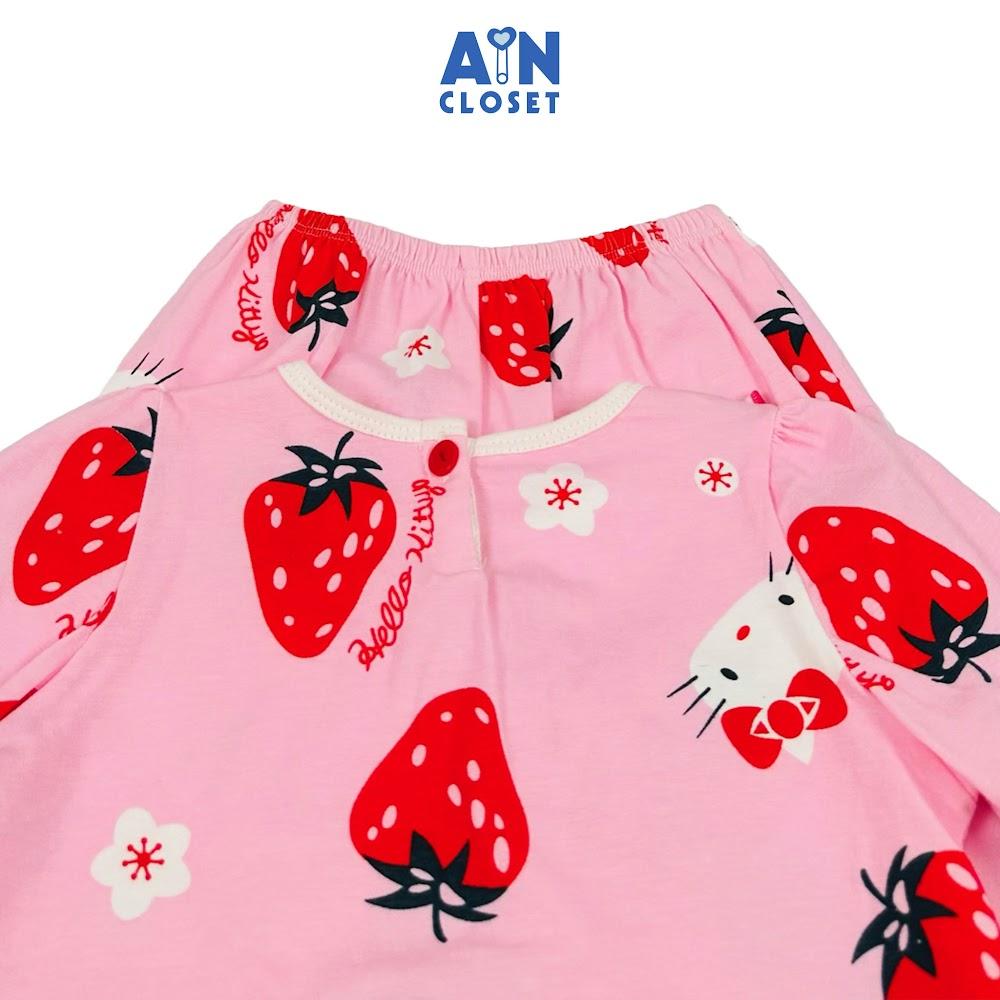 Bộ quần áo Dài bé gái họa tiết Kitty Dâu Đỏ nền hồng thun cotton - AICDBGDWI1QY - AIN Closet