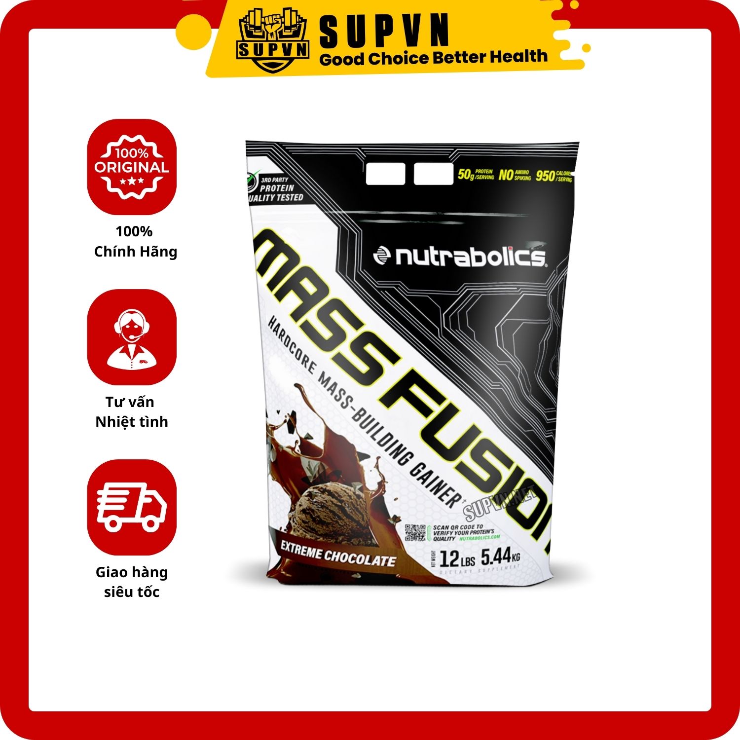 Mass Fusion 12Lbs 5.44kg - Sữa tăng cân nạc cho người gầy hạn chế mỡ Mass Fusion Nutrabolics