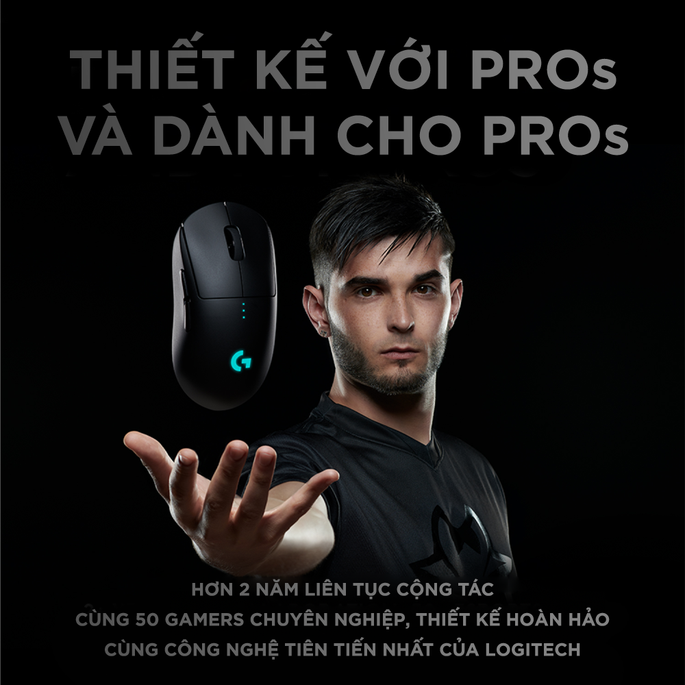 Chuột game không dây Logitech G Pro Wireless - Thiết kế cấp độ Esport, nhẹ, cảm biến Hero 25k, RGB Lightsync, Lightspeed - Hàng chính hãng