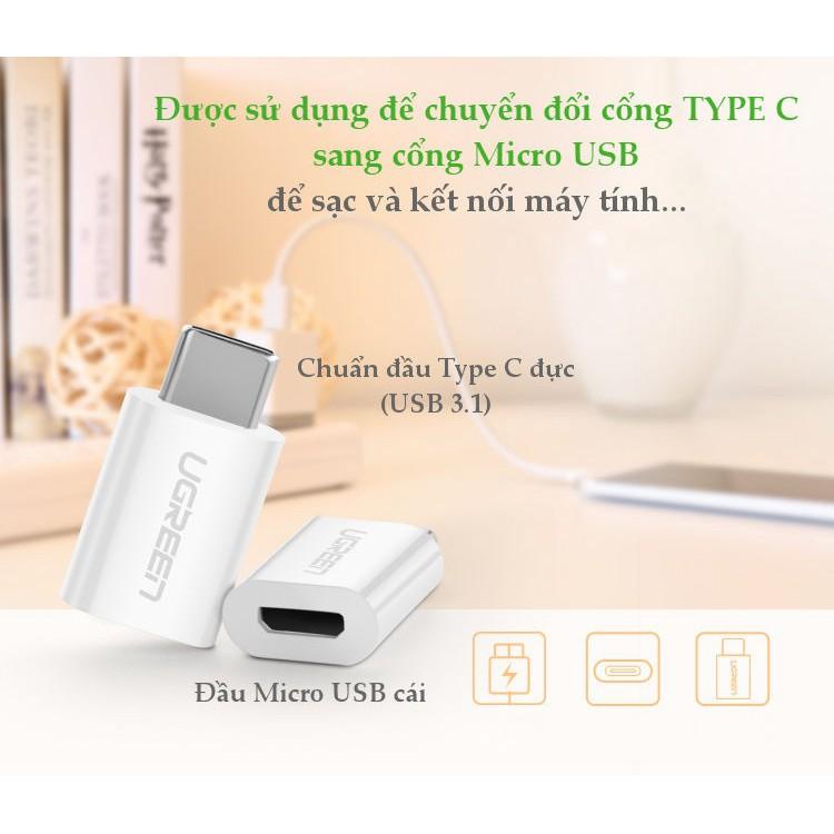 Đầu chuyển Micro USB sang USB type C, kích thước 18x13x6,6mm UGREEN US157 - Hàng chính hãng