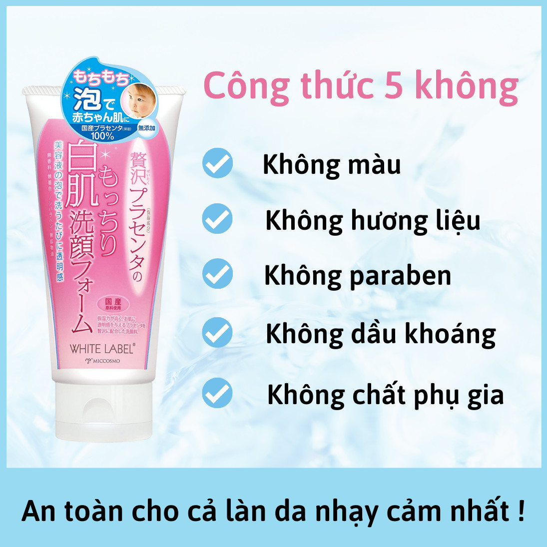 [MỸ PHẨM NHẬT BẢN] Sữa Rửa Mặt Trắng Da Nhật Bản MICCOSMO White Label 110g, Chiết Xuất Nhau Thai, Rửa Sạch Sâu, Dưỡng Trắng, Dưỡng Ẩm, Trẻ Hóa Da (WL01)