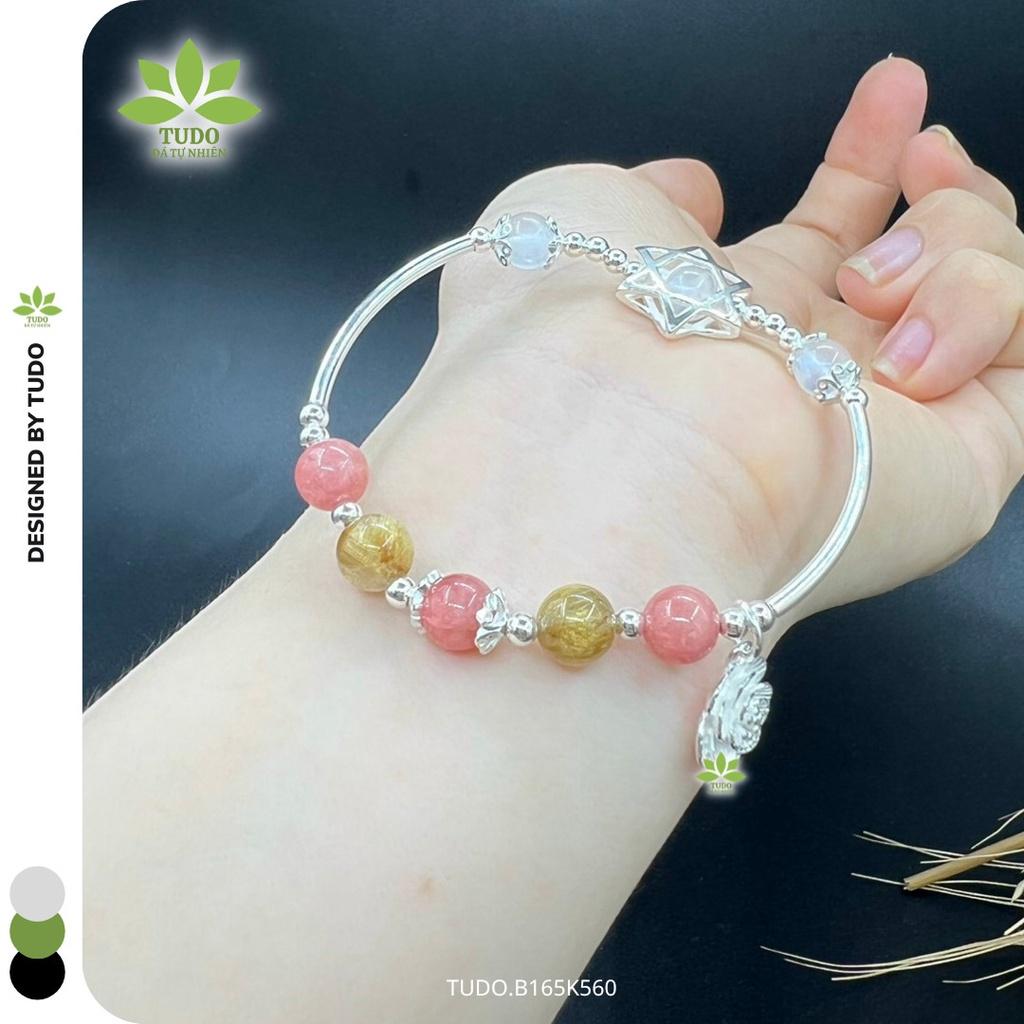 Vòng Tay Nữ Đẹp - Vòng Phong Thủy Mệnh Kim TUDO B165K560 VCBDAOH VCBTATV VCBMOON Charm Bạc Ngôi Sao, Hoa Mâu Đơn