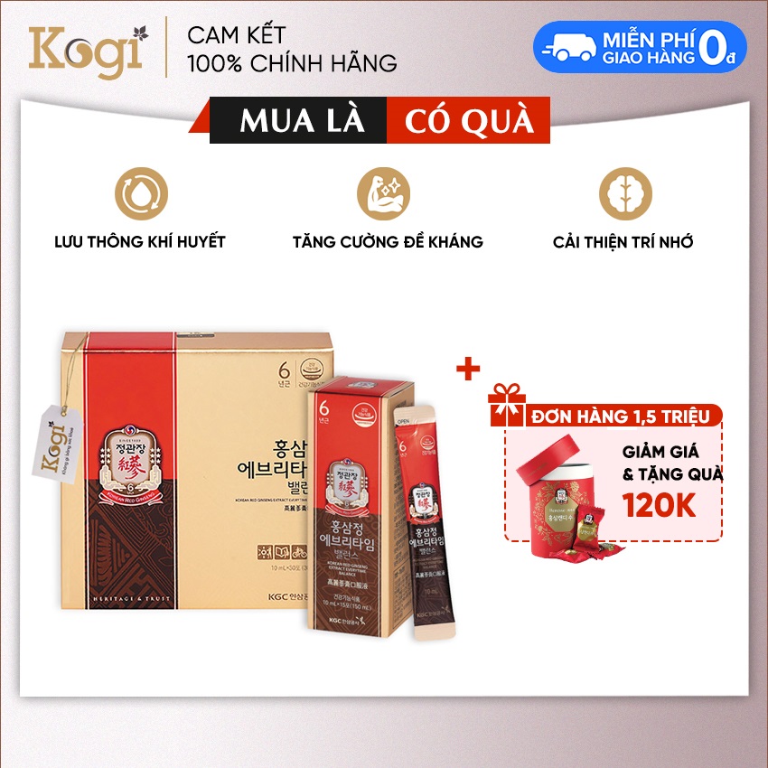 [Combo] Nước hồng sâm Hàn Quốc KGC Everytime Balance 10ml x 30 gói - Tặng 1 Kẹo hồng sâm 120g