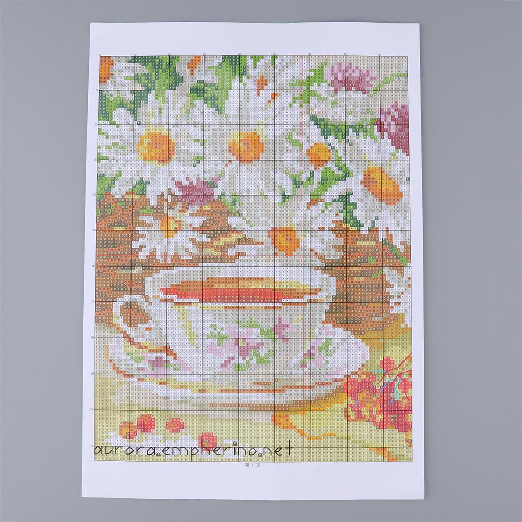 Stamped Cross Stitch Kit Embroidery Crafts - Flower Pattern 14CT 28x28cm