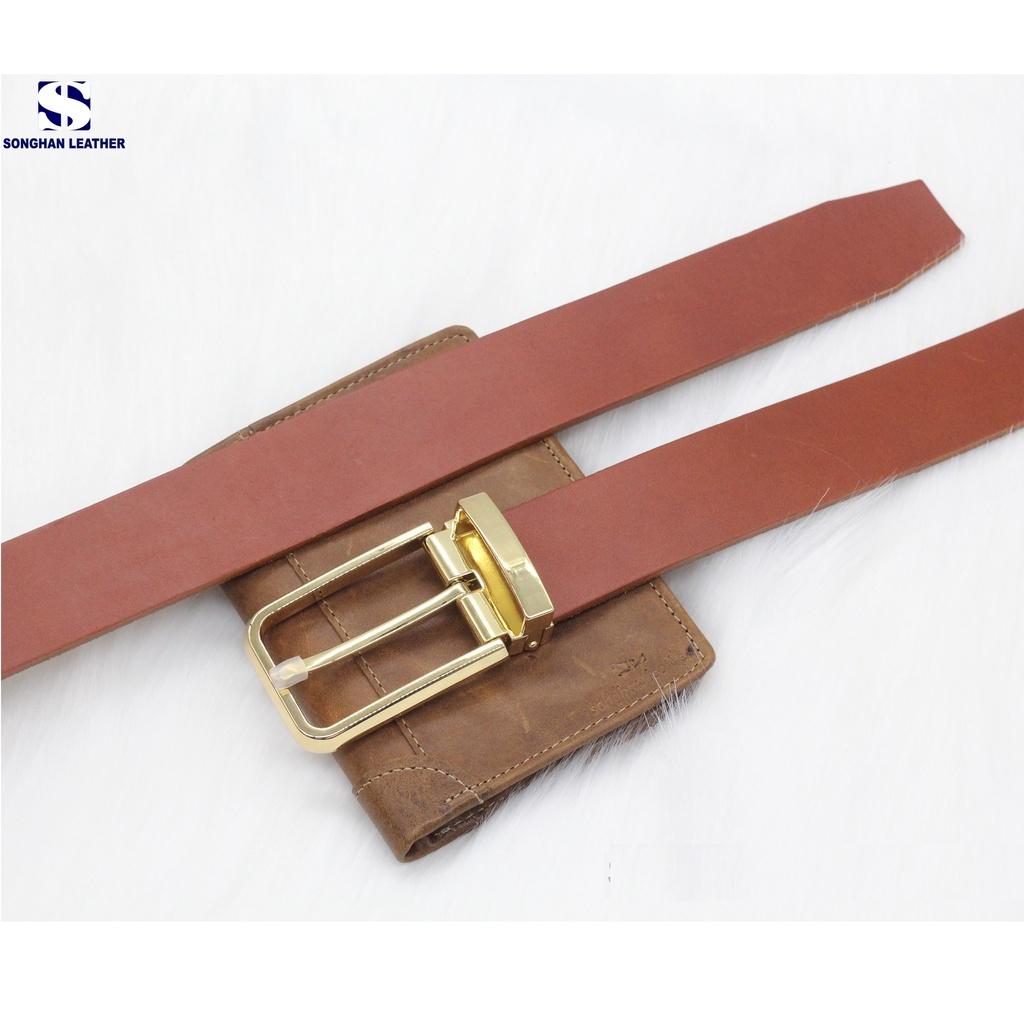 Dây Thắt Lưng Da Bò Nguyên Tấm, DâyNịt Nam Da Bò Khóa Kim Cao Cấp Songhan Leather MB02, Bảo Hành 12 Tháng