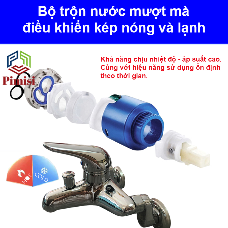 Vòi hoa sen tắm nóng lạnh Pimisi bằng đồng thau, mạ crom-niken sáng bóng dùng trong nhà tắm, điều chỉnh nước bằng gật gù nóng lạnh gắn tường đầy đủ đế cài tay sen - bát sen tắm tăng áp - dây sen mạ inox bóng mềm - chân nối chữ Z | Hàng chính hãng