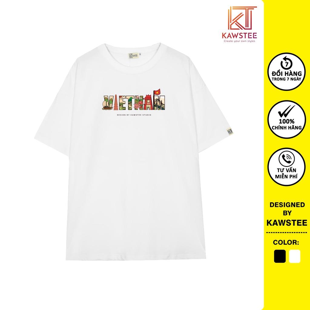 Áo thun KAWSTEE in chữ Việt Nam cách điệu form rộng phong cách unisex chất liệu cotton 100