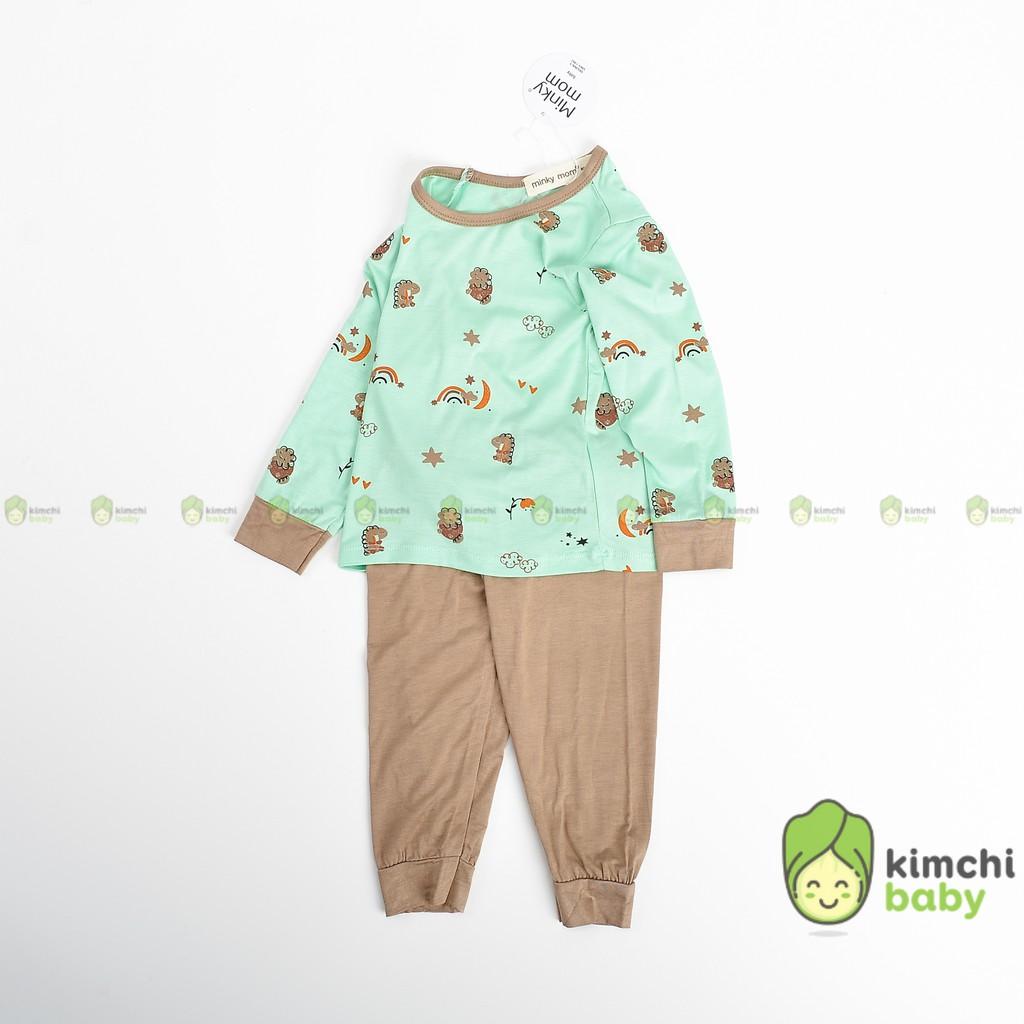 Đồ Bộ Bé Gái, Bé Trai Minky Mom Vải Thun Lạnh Hoạ Tiết Động Vật Phối Viền Gấu, Bộ Dài Tay Thu Đông Cho Bé MKMTD2114