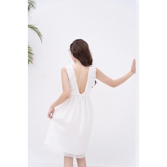 Váy xẻ ngực đính trai phối voan hàng thiết kế vnd0522v10 by germe