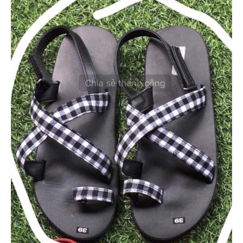 xăng đan nữ sandal đồng nai đế đen quai ca rô size từ 35 đến 42 nữ