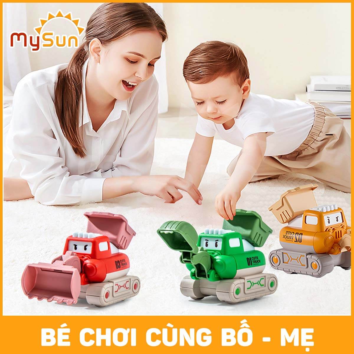 Ô tô đồ chơi trẻ em mô hình xe công trình máy xúc, múc, xe ủi đất cho bé MySun